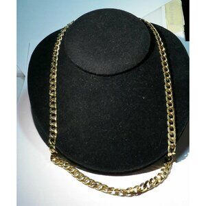 Retro Vintage 1980s Gold Tone Curb Link Thick Necklace 24" 7.4mm Wide